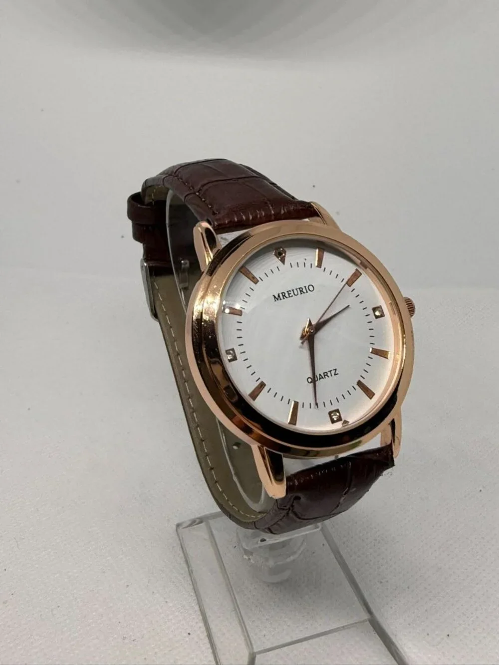 Mreurio Men's Round Analog Watch Rose Gold-Tone Case Brown Leather Band